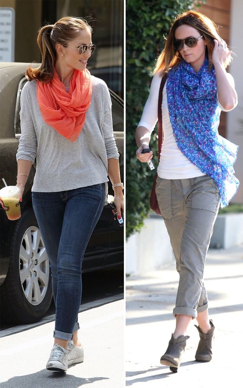 Minka Kelly und Emily Blunt peppen ihre Looks mit bunten Tüchern auf Minka Kelly und Emily Blunt peppen ihre Looks mit bunten Tüchern auf