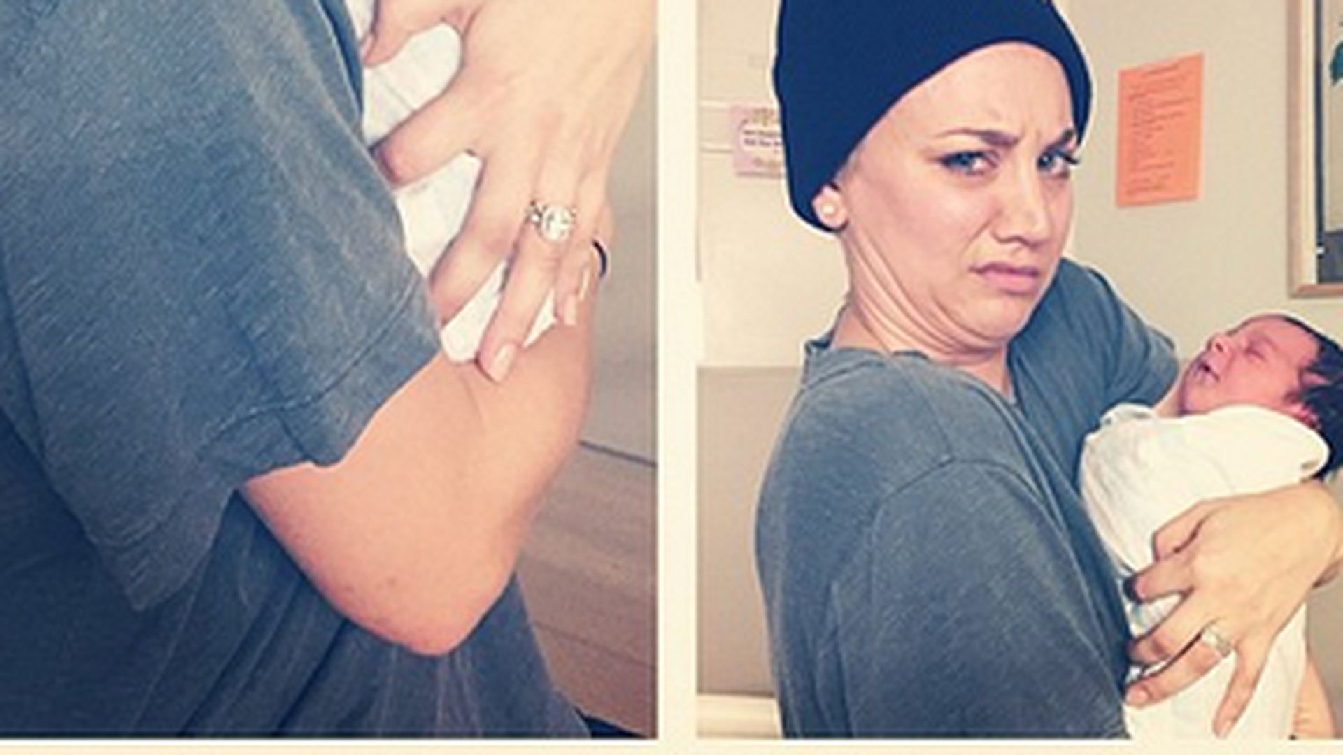 Neugeborenes Baby Kaley Cuoco übt das MamaSein Promiflash.de