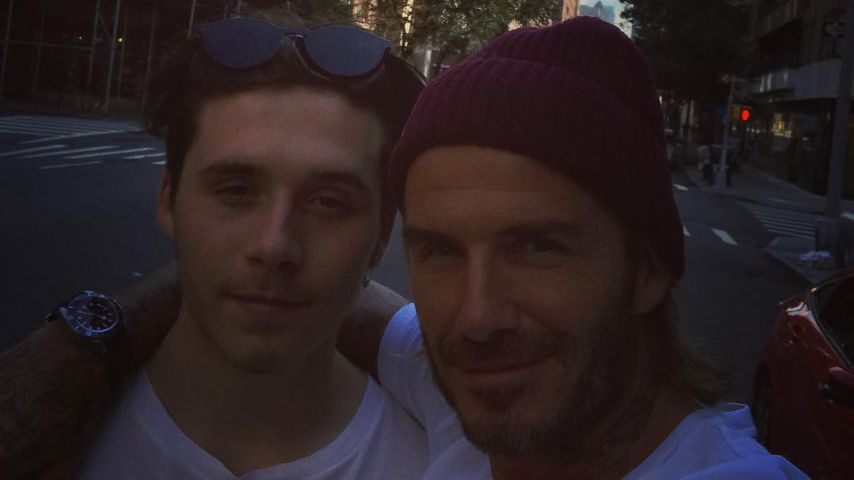 Brooklyn und David Beckham in New York