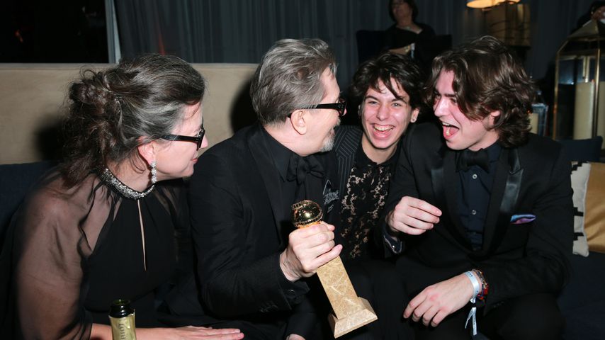 Gisele Schmidt, Gary Oldman, Charlie Oldman und Gulliver Oldman bei der Golden Globe Aftershowparty