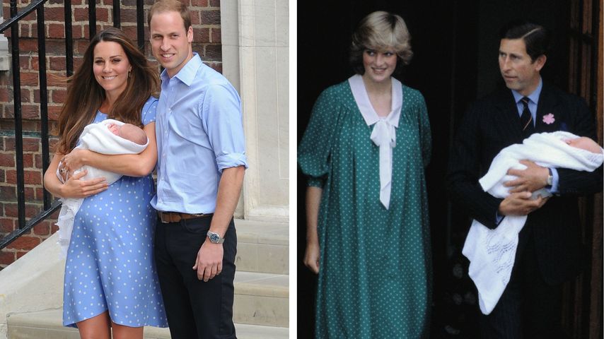 Kate und William mit Baby George 2013 & Diana und Charles mit Baby William 1982