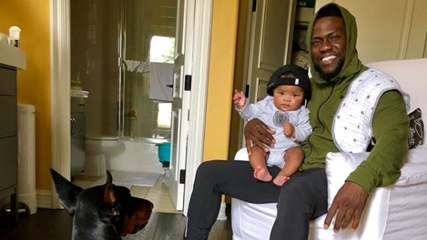 Kevin Hart mit Söhnchen Kenzo und Hund Roxy