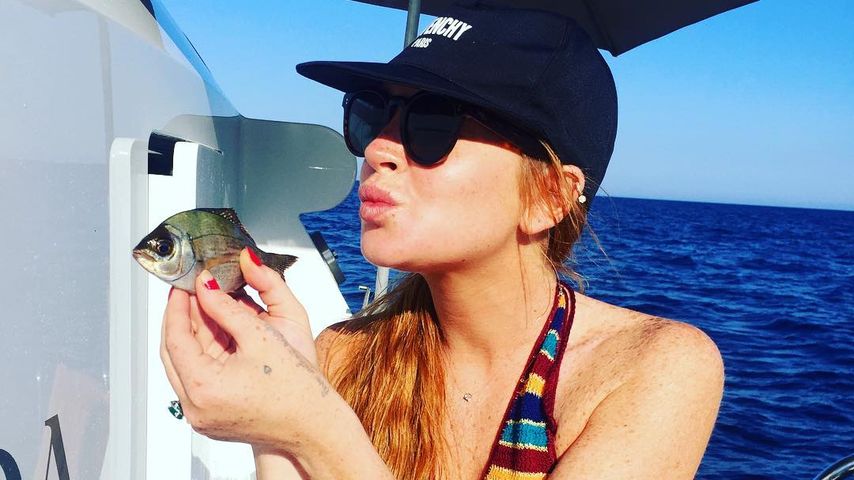 Schauspielerin und Sängerin Lindsay Lohan im Urlaub am Mittelmeer