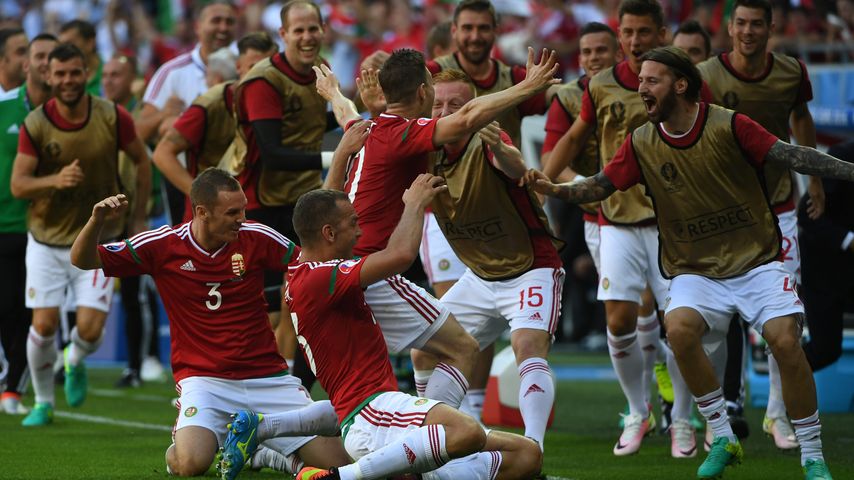 Ungarische Mannschaft beim Spiel Ungarn gegen Portugal bei der EM 2016 in Lyon
