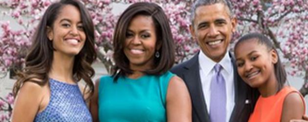 Malia, Michelle, Barack und Sasha Obama vor dem Weißen Haus Malia, Michelle, Barack und Sasha Obama vor dem Weißen Haus